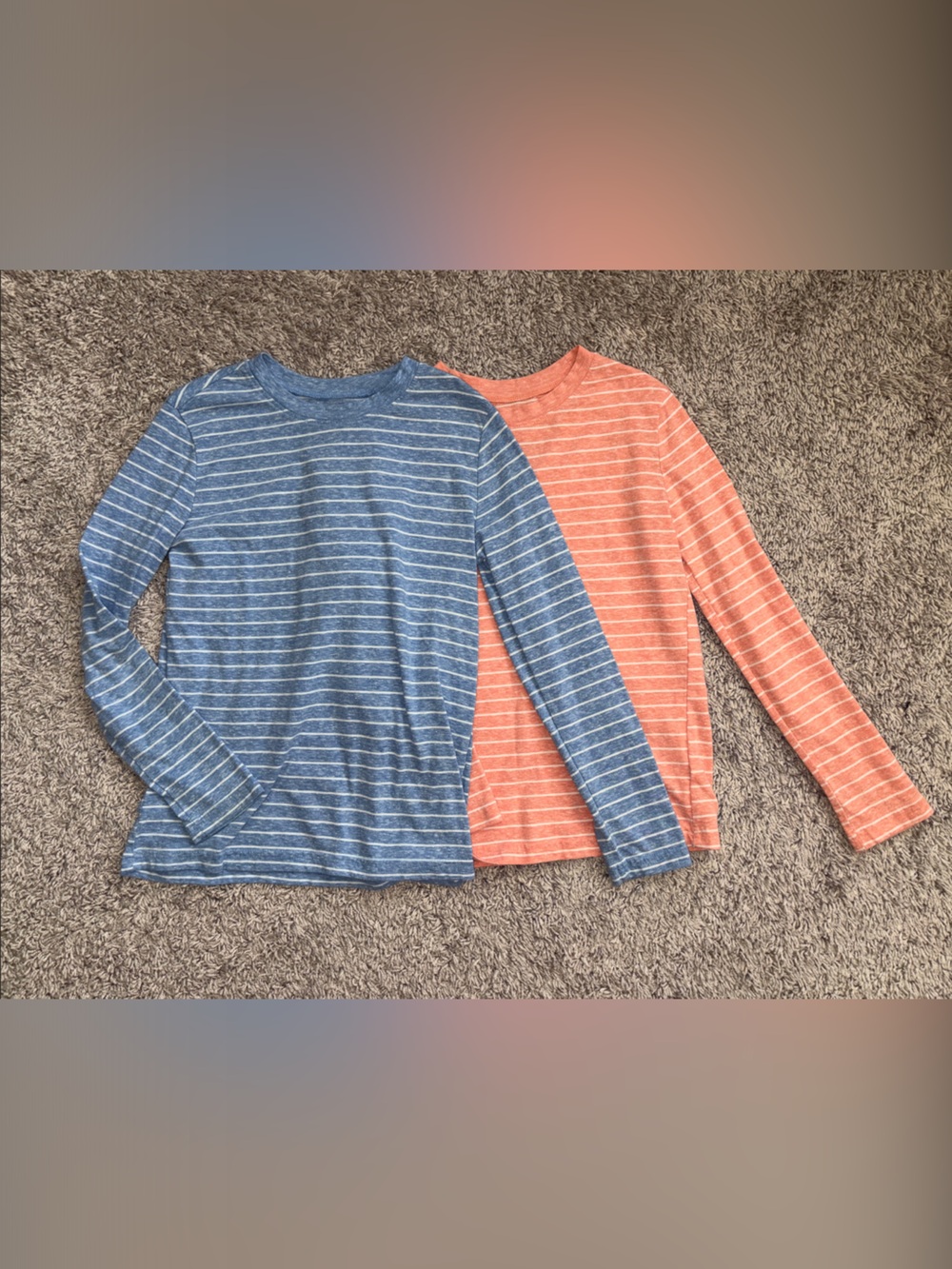 Striped Long Sleeve Tees for Kids - Blue & Orange with white stripe.